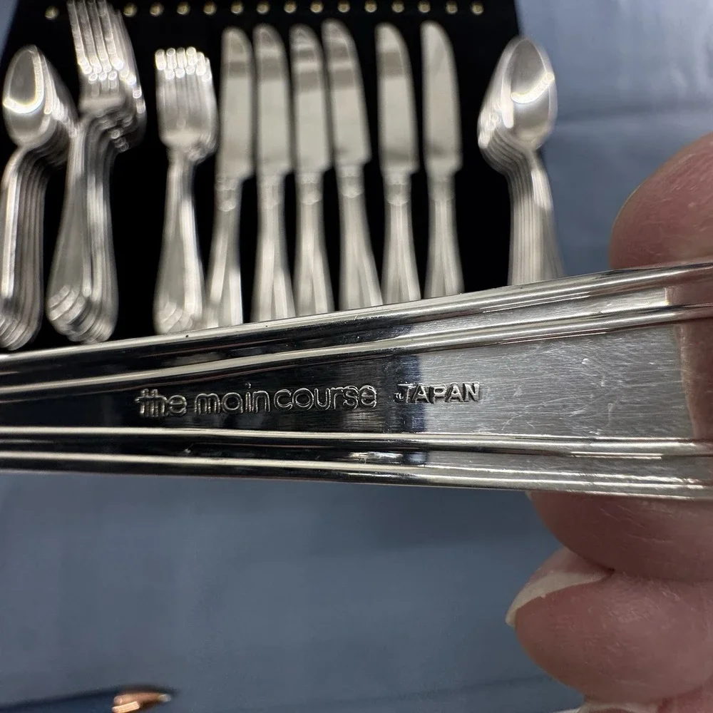 The Main Course Flatware Japan Geometric Art Deco Acclaim Stainless  35 Pieces